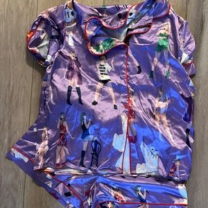 COPY - Purple Satin Pajama Set with Fashion Print